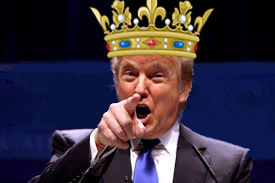 Picture Donald Trump wears a crown and points at us.