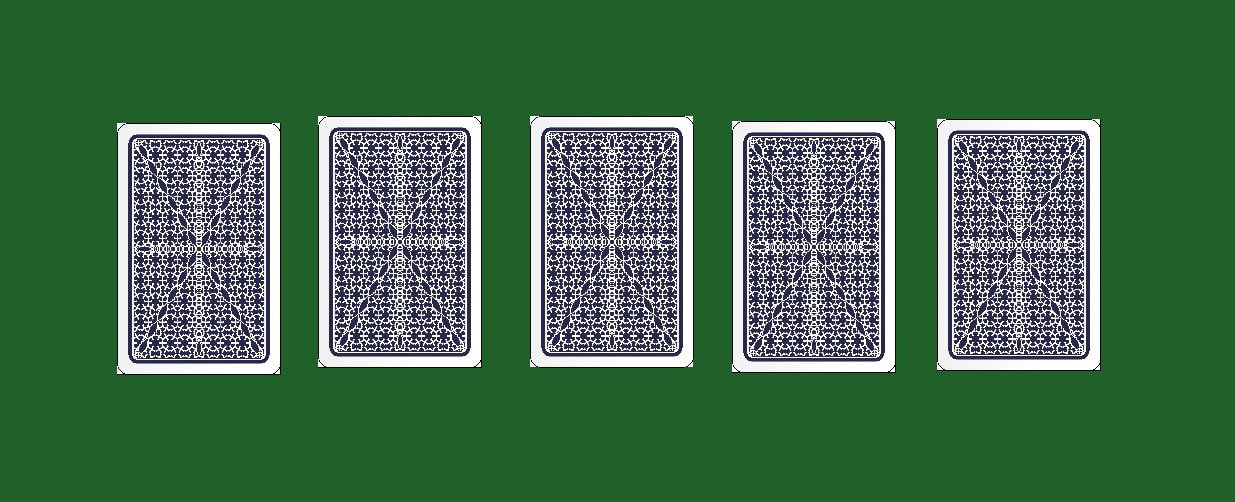 Five face down cards in a row.